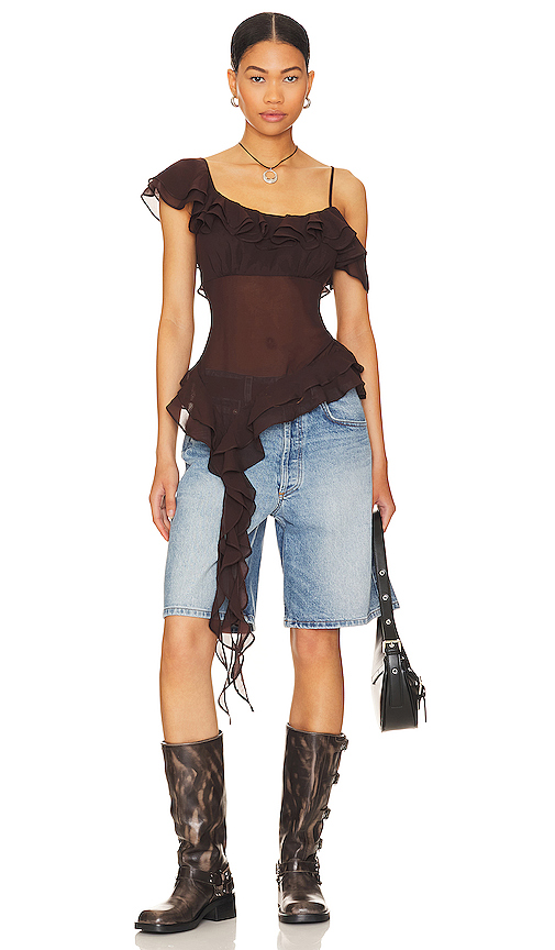 LPA Jess Flounce Scarf Top in Chocolate Brown. S also in