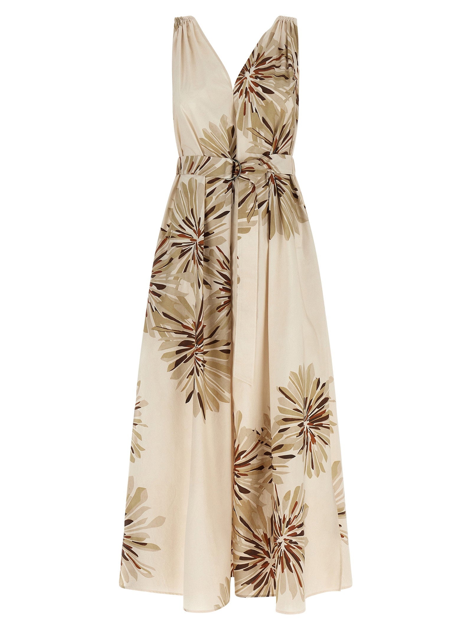 Dahlia Bloom Print Cotton Dress — Beige