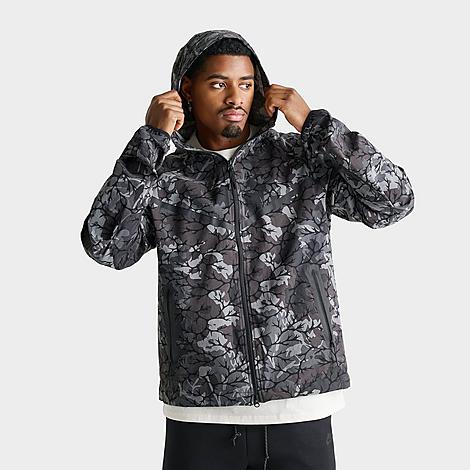 Men's Tech Allover Camo Print Woven Full-Zip Windrunner Jacket in Black