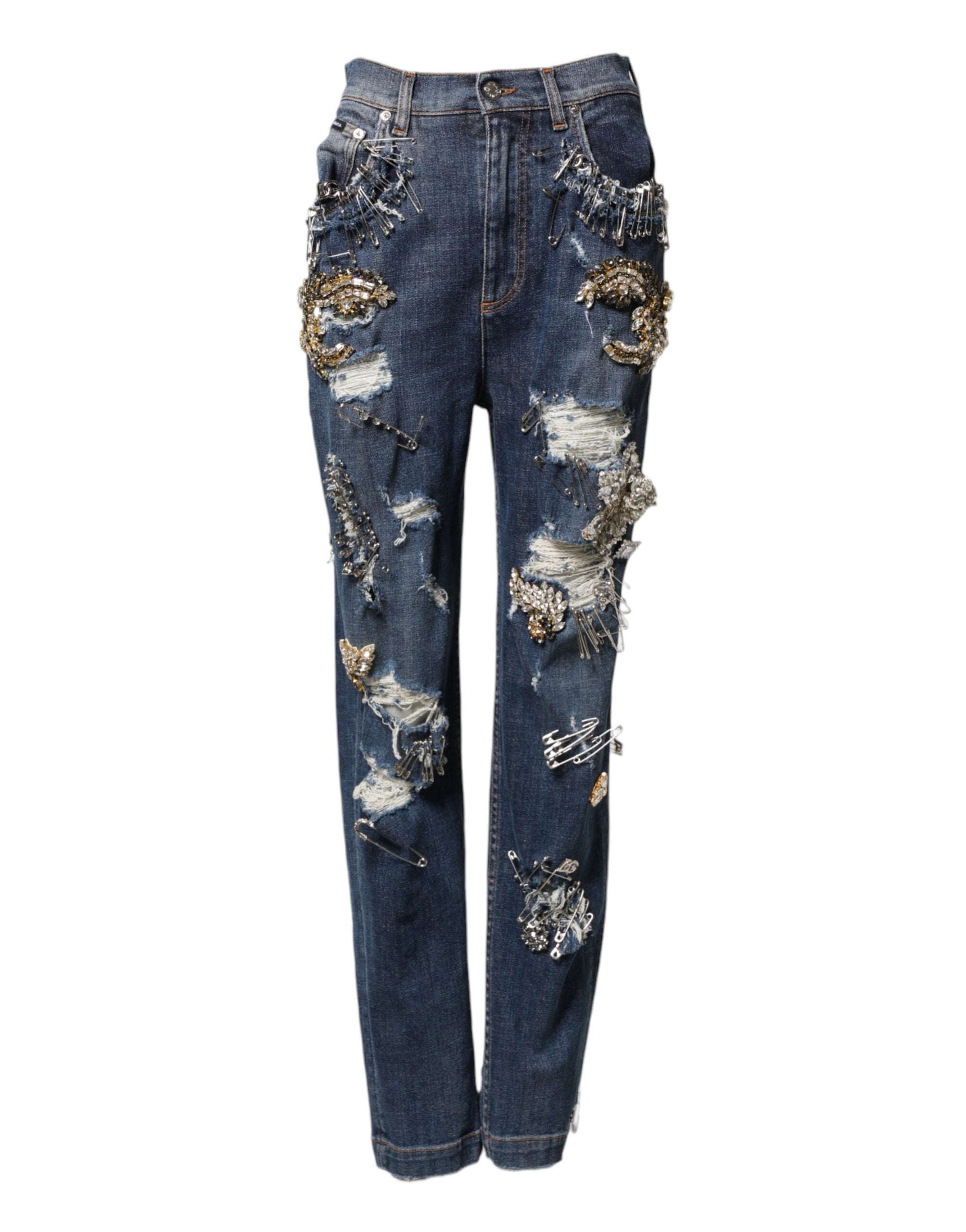 Rhinestone-Embellished Denim Jeans — Blue