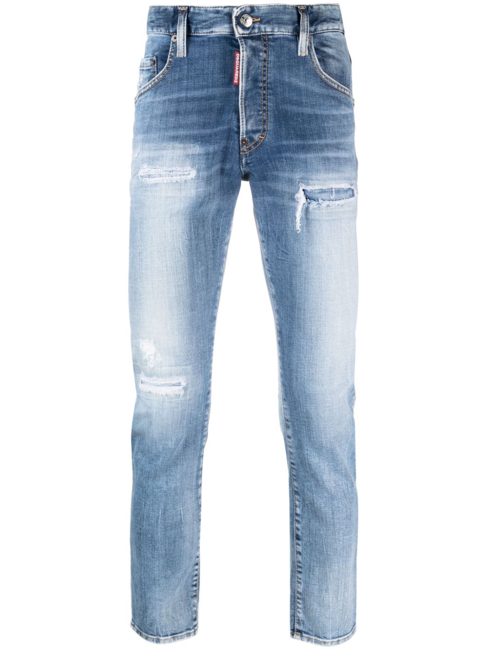 Logo-patch mid-rise skinny jeans - Blue