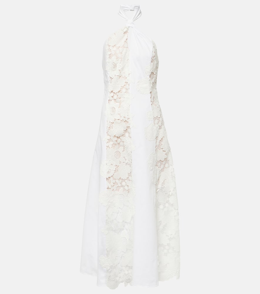Halterneck cotton lace midi dress