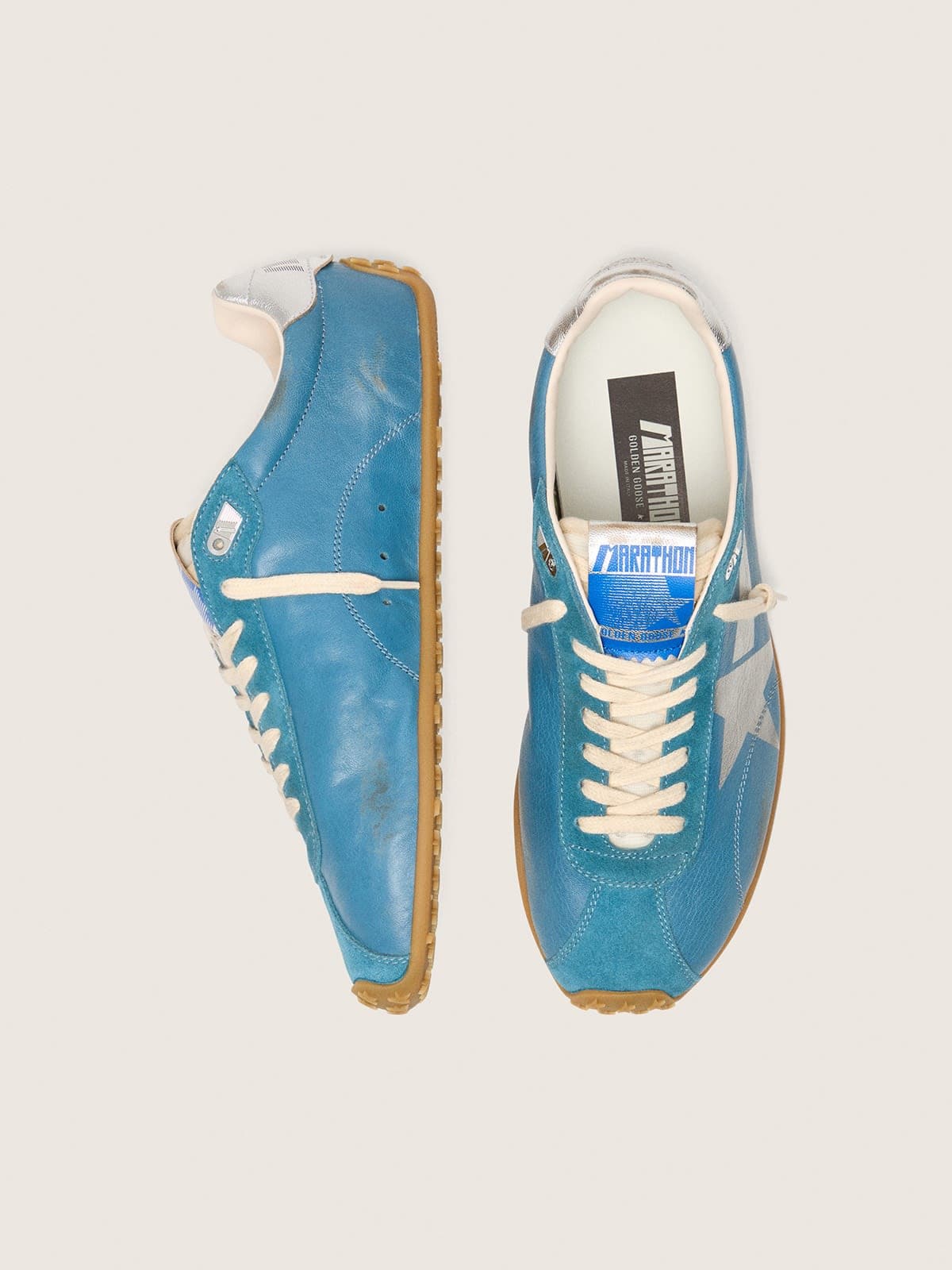 Golden Goose - Men's Marathon Speed In Blue Nappa With Printed Star And Silver Leather Heel Tab, Man