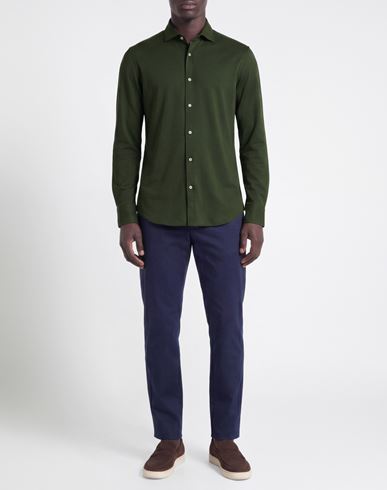 Man Shirt Military green Size 16 Cotton, Elastane