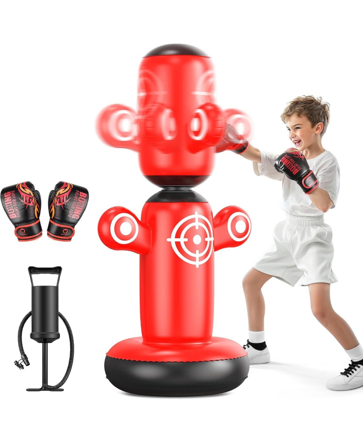 "360degree(s) Rotatable Punching Bag for Kids, Lager 64"" Kids Punching Bag with Gloves, Hand Pump and 6 Targets, Bop Bag Inflatable Punching Toy -"