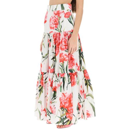 Floral-print tiered maxi skirt - White