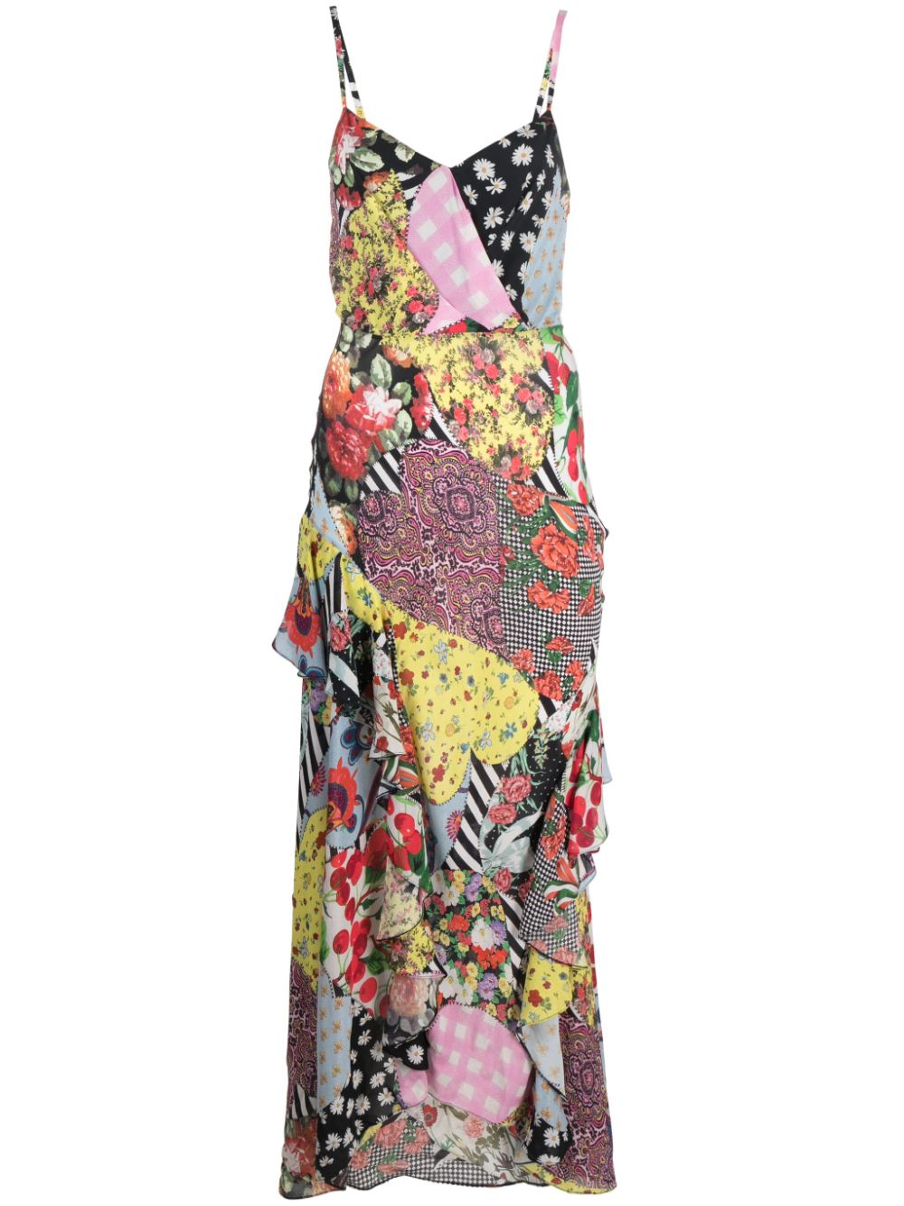 Ruffled floral-motif maxi dress - Black