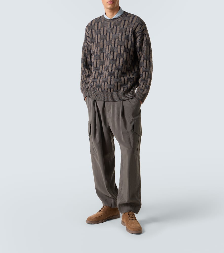 Basketweave-knit camel hair sweater