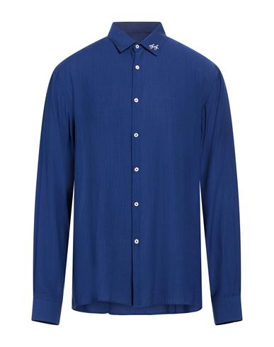Family First Milano Man Shirt Blue Size XL Ramie, Polyamide