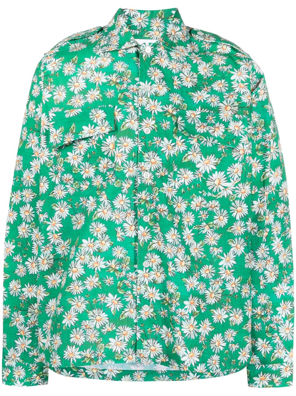 Daisy-print long-sleeved shirt - Green