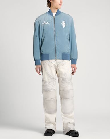 Man Jacket Slate blue Size L Polyamide, Cotton
