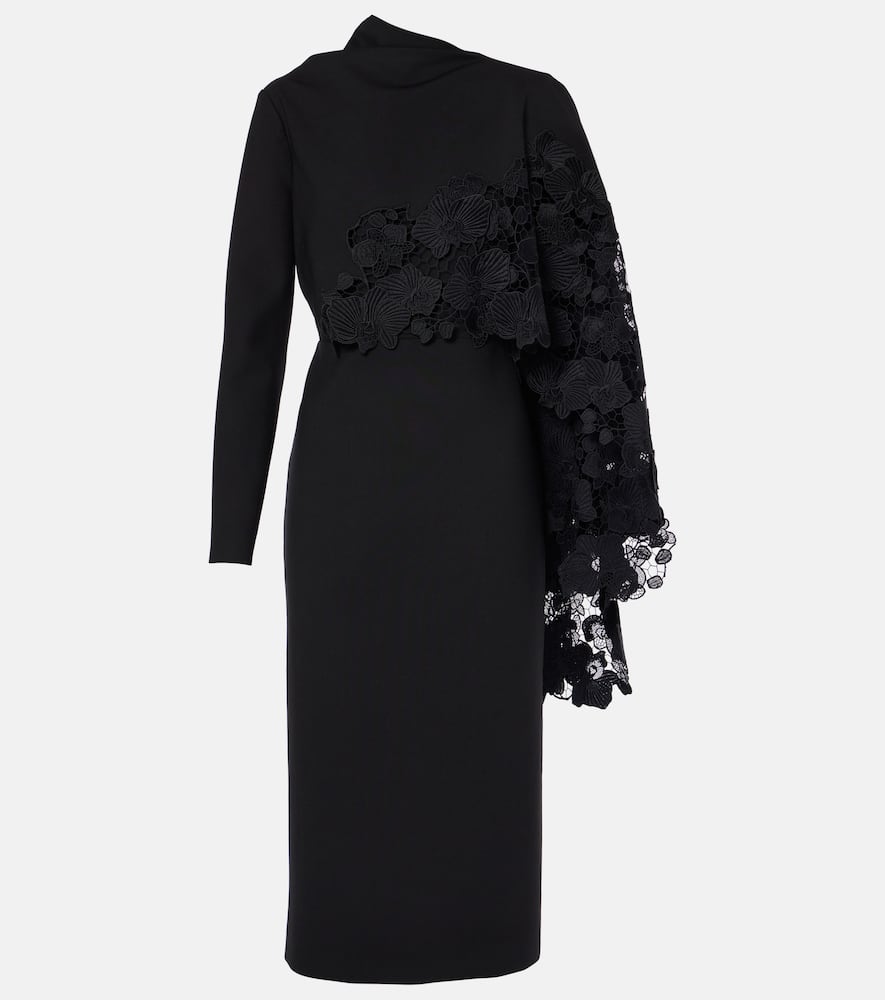Floral guipure wool midi dress