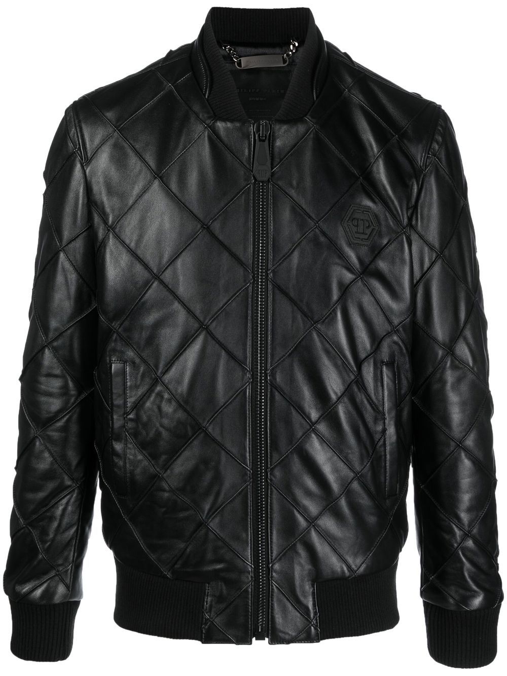 Quilted leather bomber jacket - Black