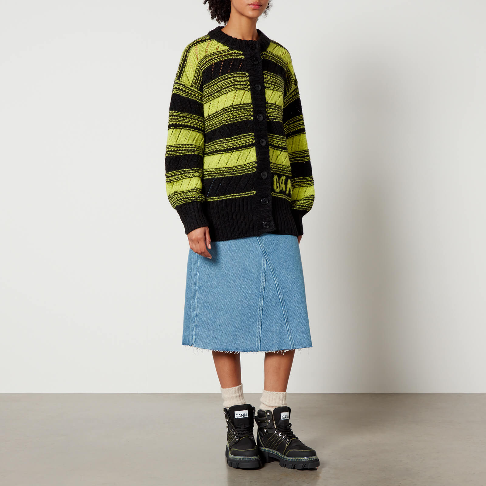 Ganni Striped Organic Wool Cardigan