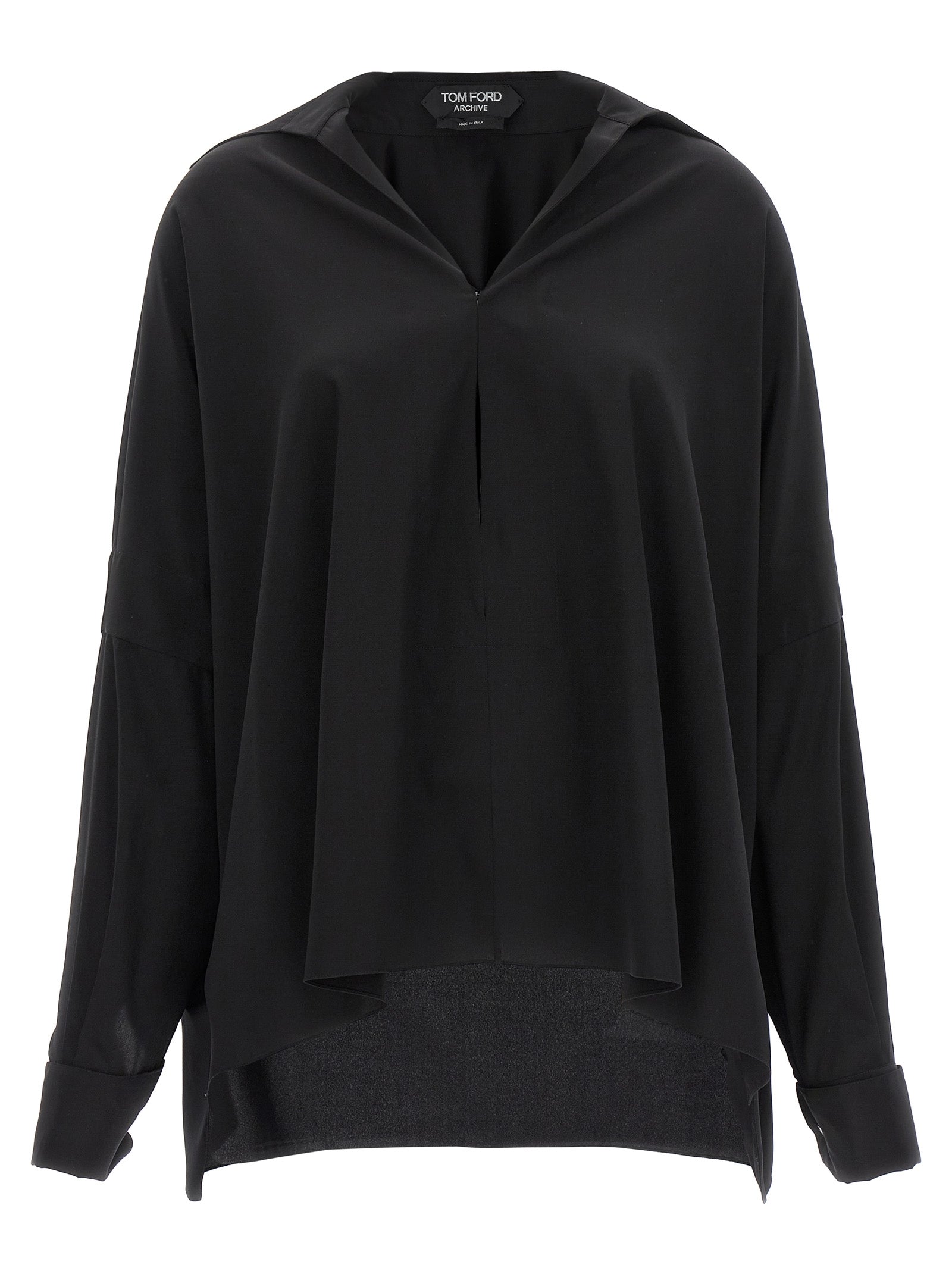 Oversized Crepe de Chine Silk Blouse — Black