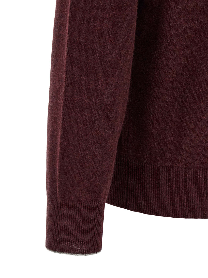 Maroon Solid Mock Collar Sweater