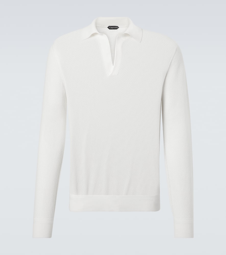 Semi-sheer cotton polo sweater