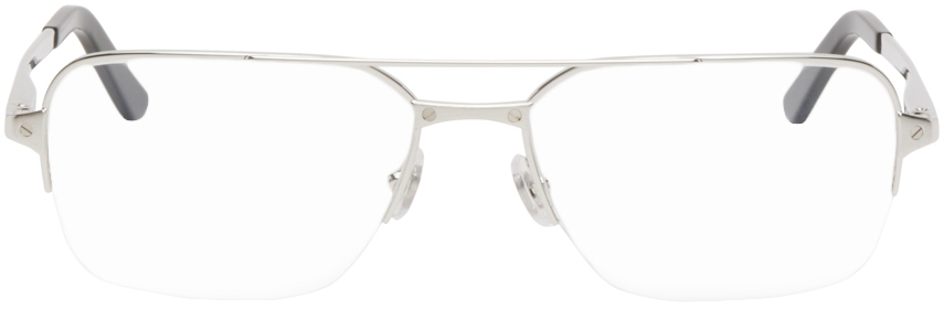 까르띠에 남성 실버 산토스 드 까르띠에 에비에이터 안경