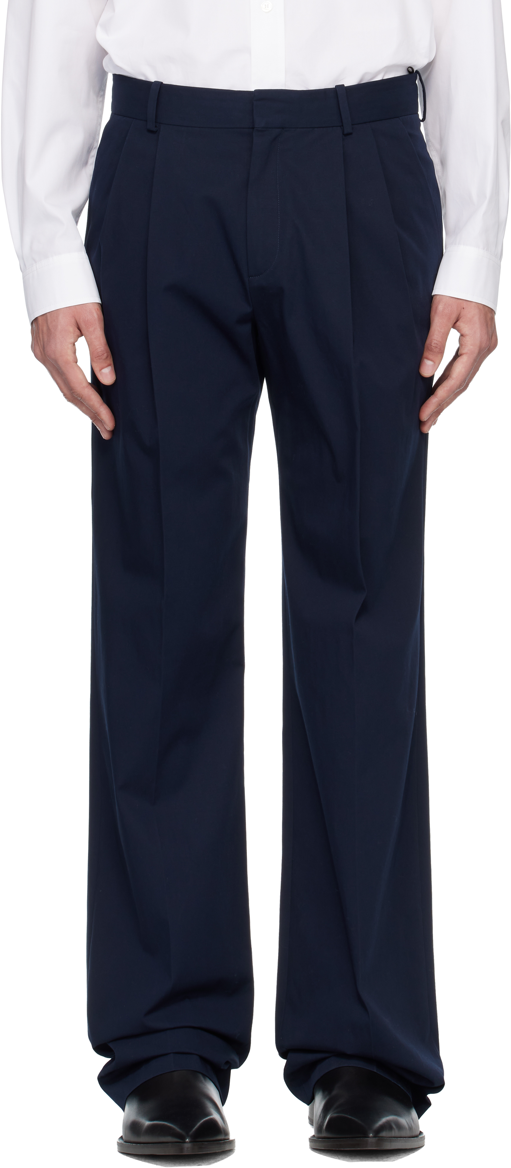 Navy Cotton Twill Darted Trousers