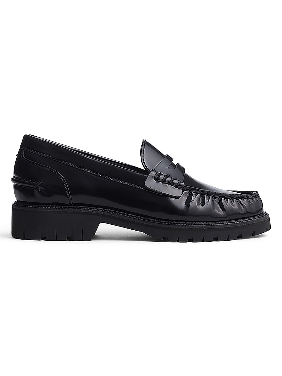 Women's Corey Leather Lug-Sole Penny Loafers - Black