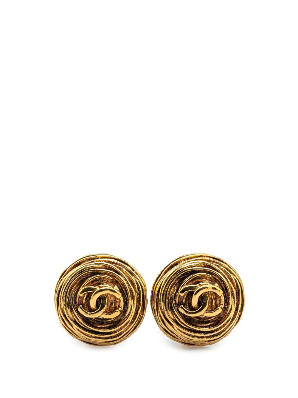 CHANEL Pre-Owned 1994 Gold Plated CC Round Clip On Earrings costume earrings