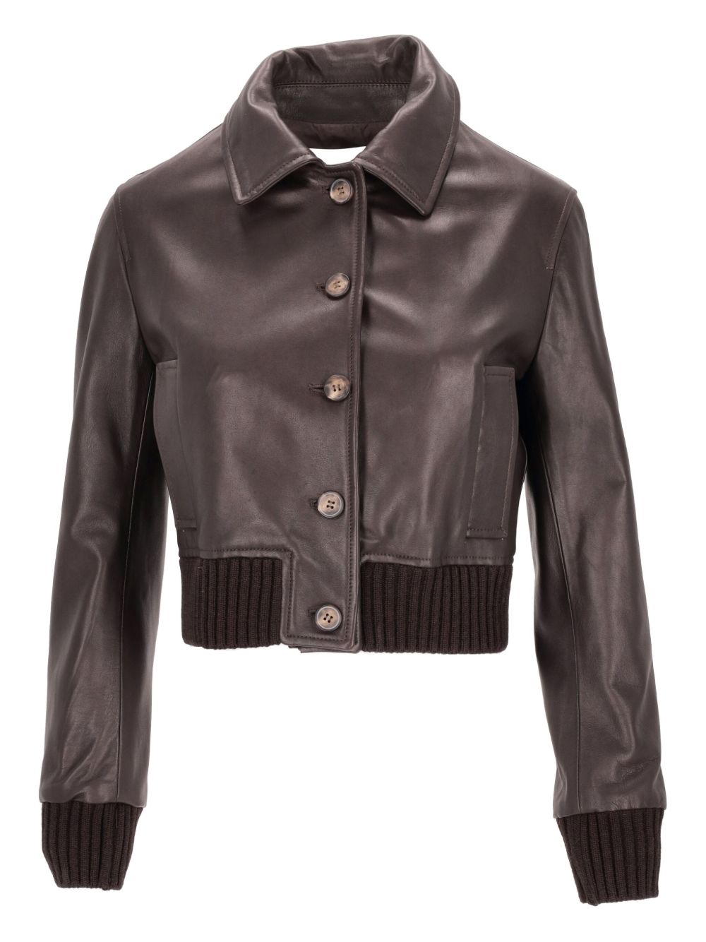 Leather cropped jacket - Brown