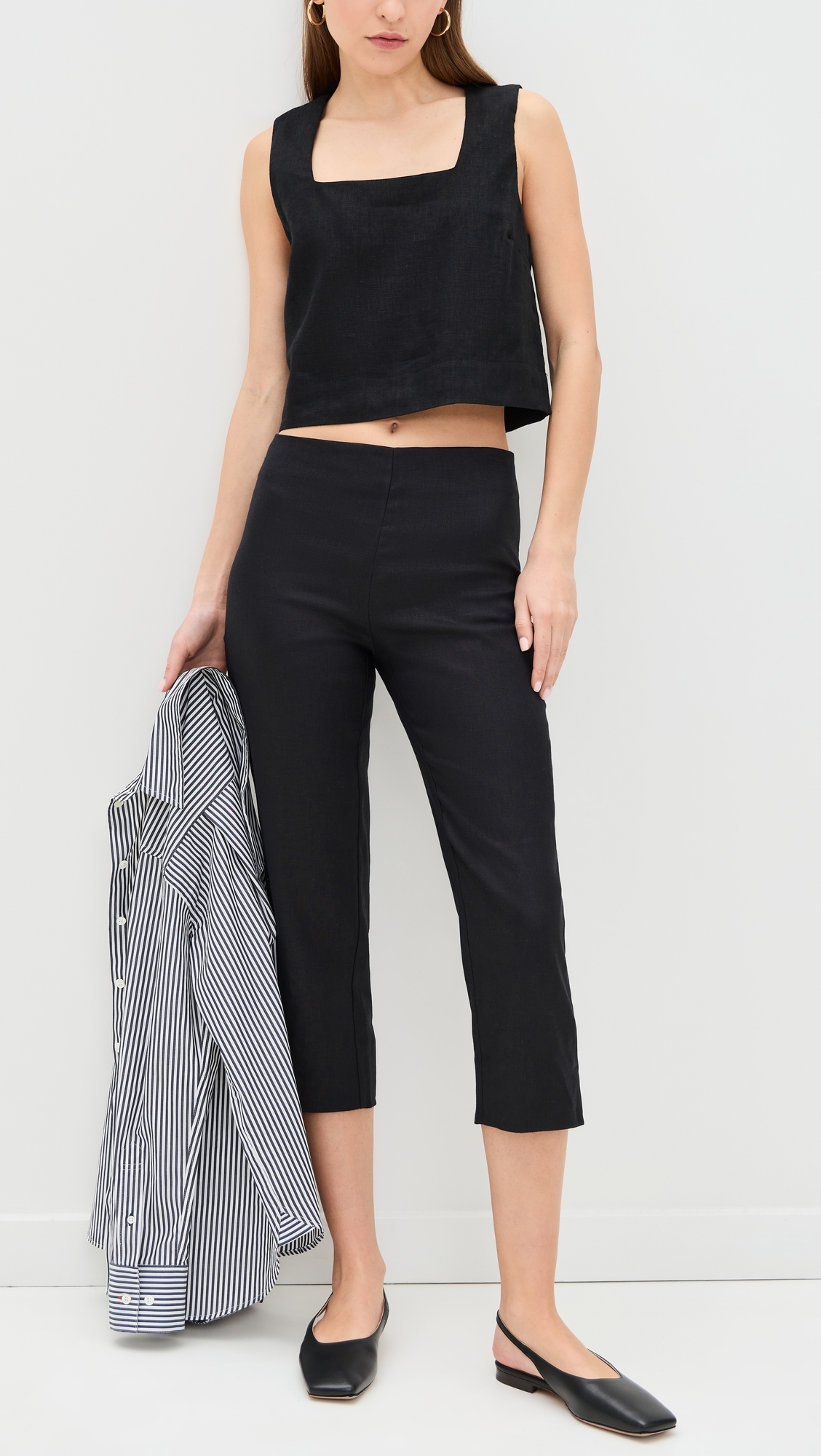 Petra Linen Pedal Pusher Pants Black