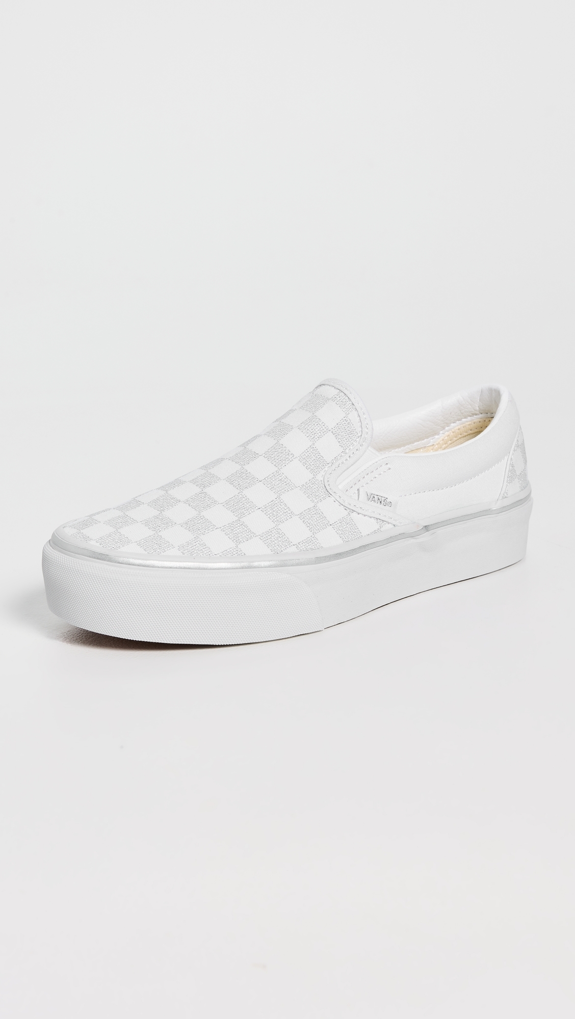 Classic Slip On Platform Sneakers Metallic Checkerboard Silver W