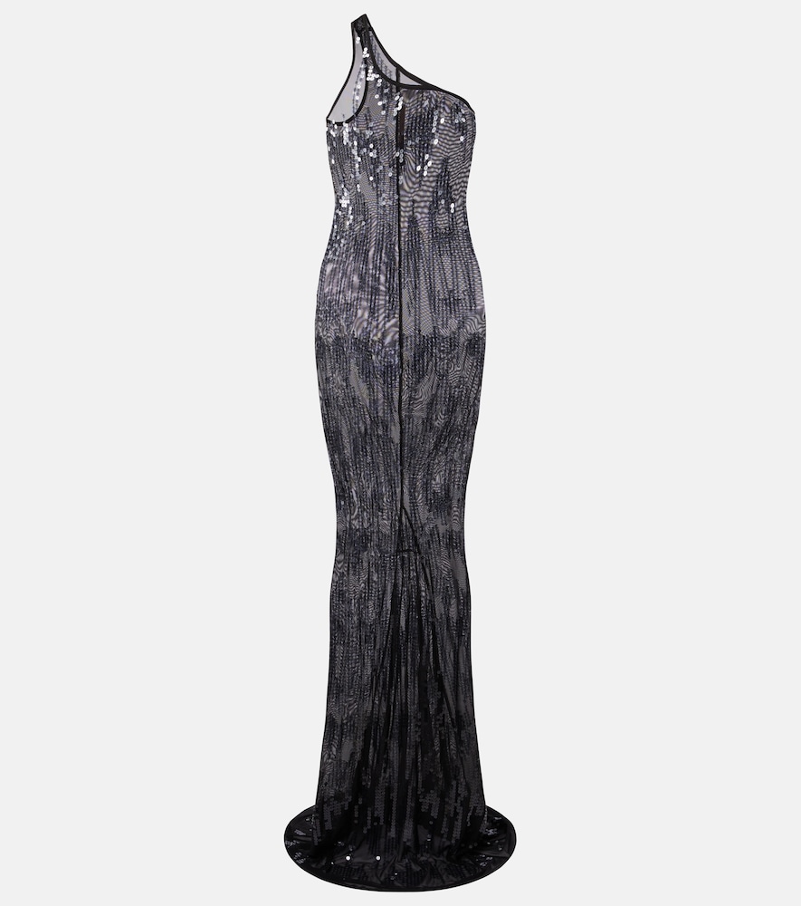 Lilies one-shoulder sequined tulle gown