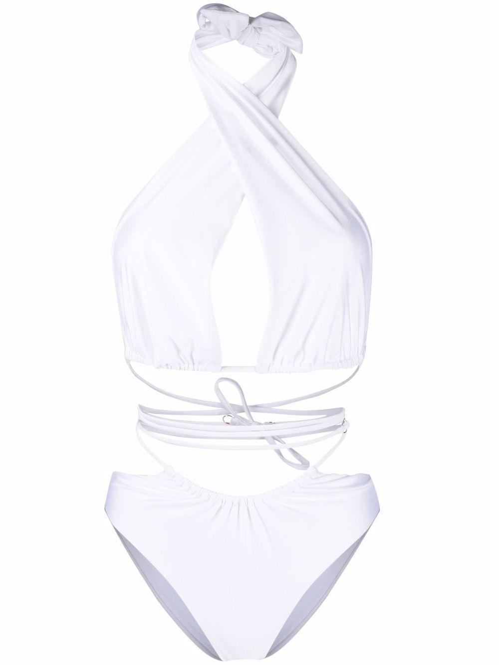 Lattice-strap lurex swimsuit - White