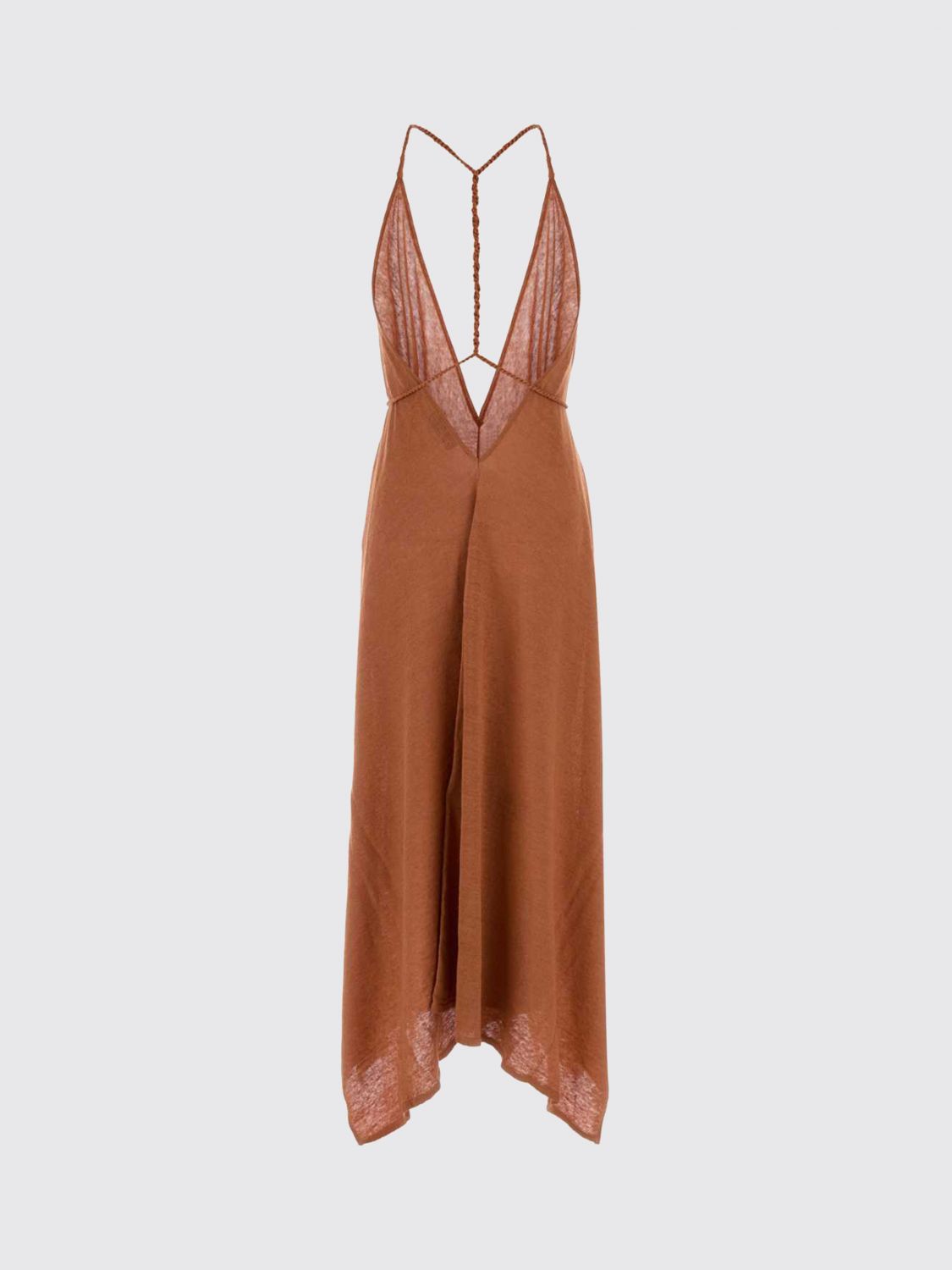 Mermaid Inside Linen Midi Dress with Halter Neck and Asymmetric Hem