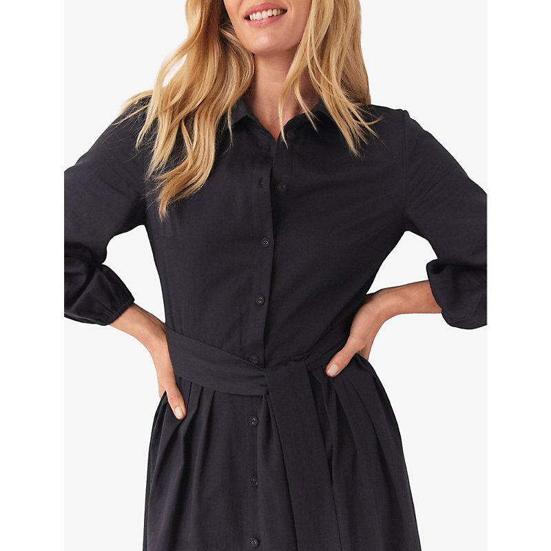 Womens Navy Belted Cotton-poplin Midi Dress