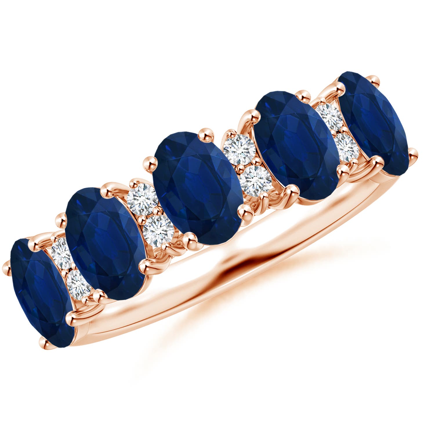 Angara 3.0 Carats Five Stone Blue Sapphire and Diamond Wedding Ring in 14K Rose Gold