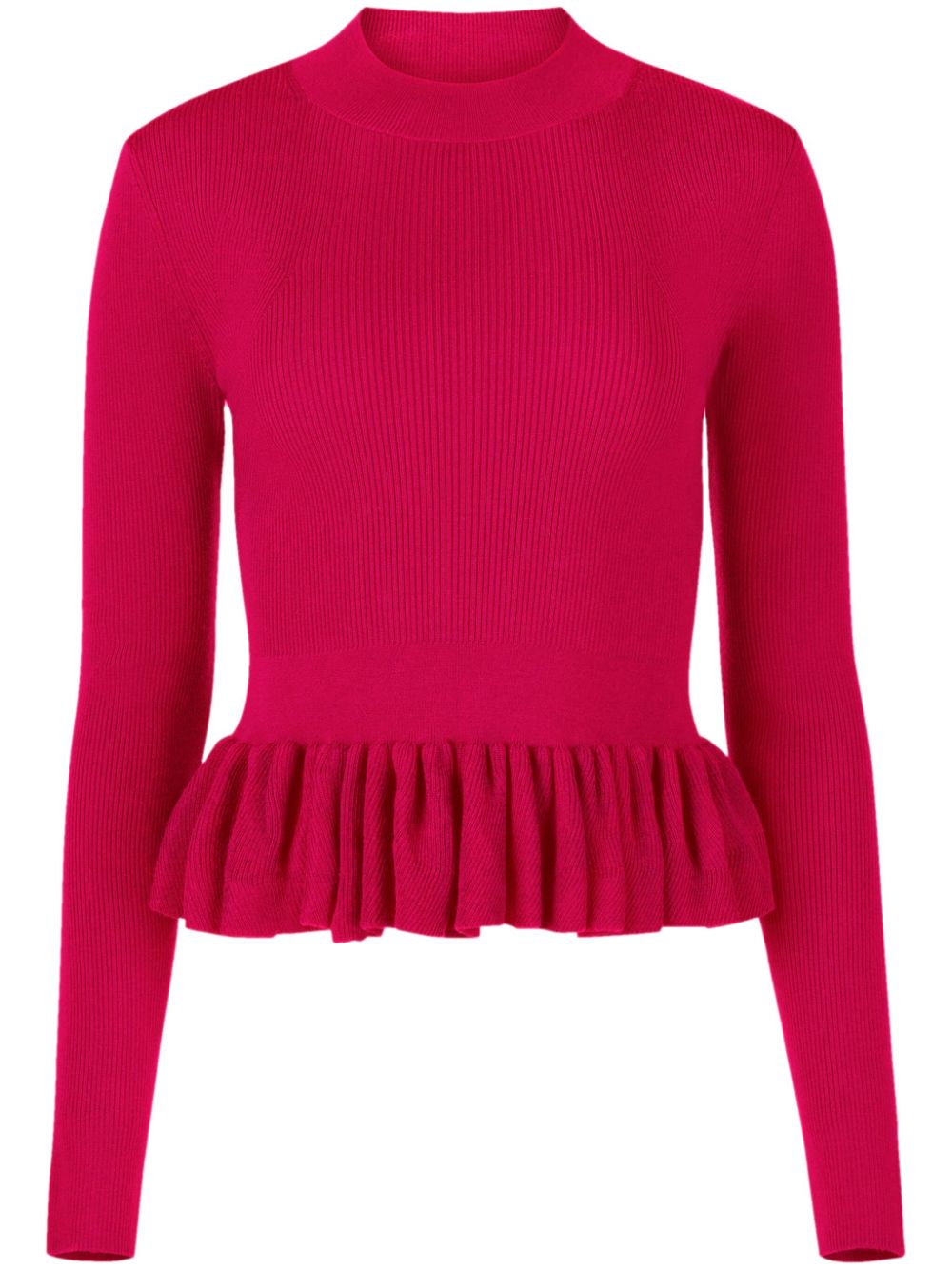 Ruffle-detailing wool-blend top - Red