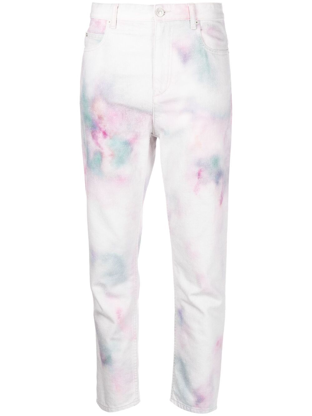 Abstract-print cropped trousers - White
