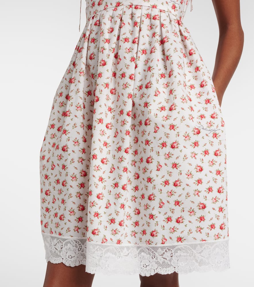 Floral lace-trimmed cotton-blend poplin minidress