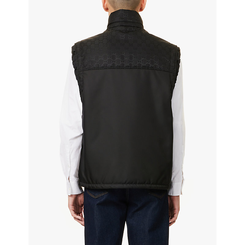 Mens Black Monogram-print Collared Padded Shell-down Gilet