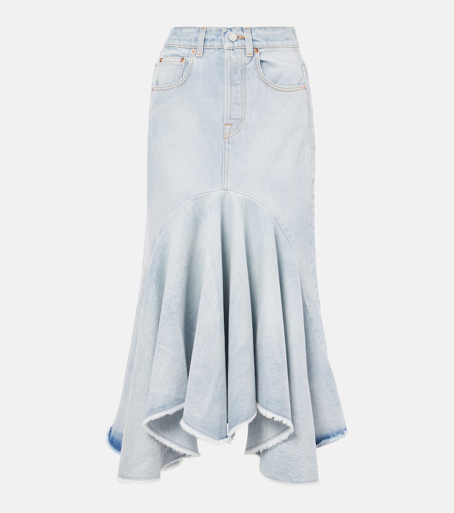 Godet denim midi skirt
