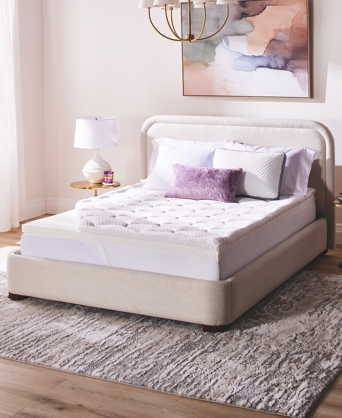 4-inch Layered Luxury Memory Foam Mattress Topper, King - Beige