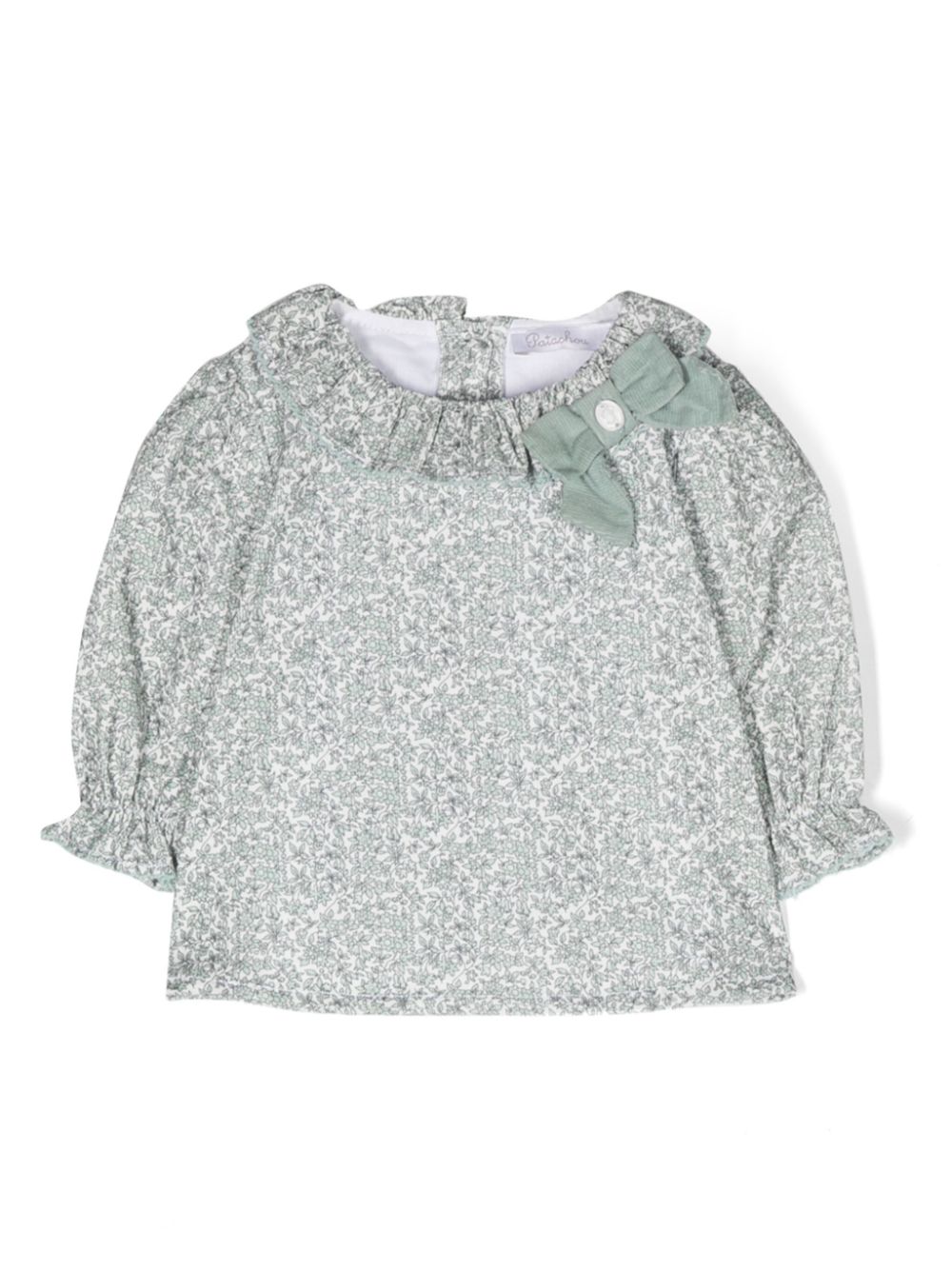 Floral-print ruffle-collar cotton blouse - Green