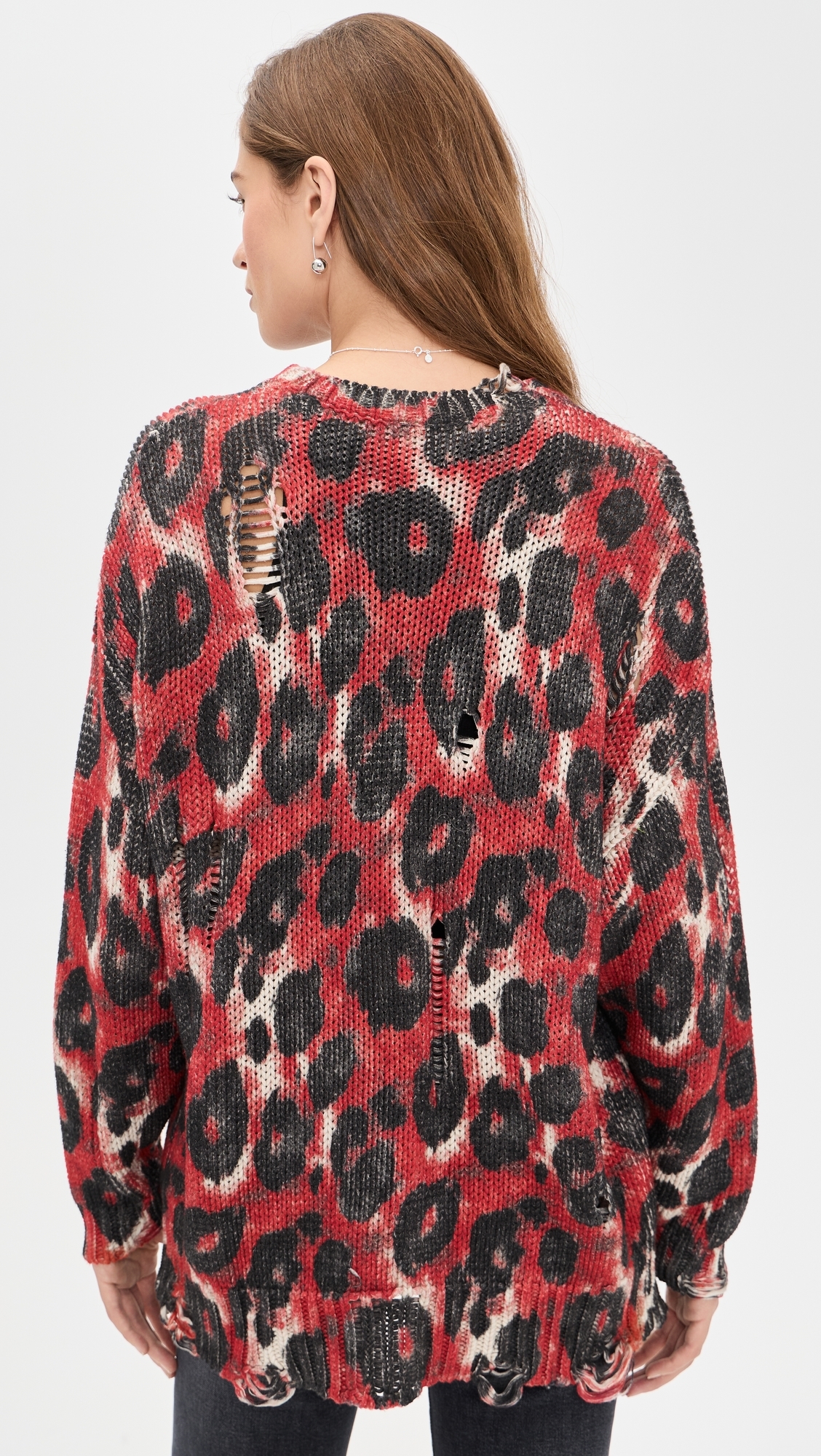 Printed Oversized Sweater Red/Black Leopard