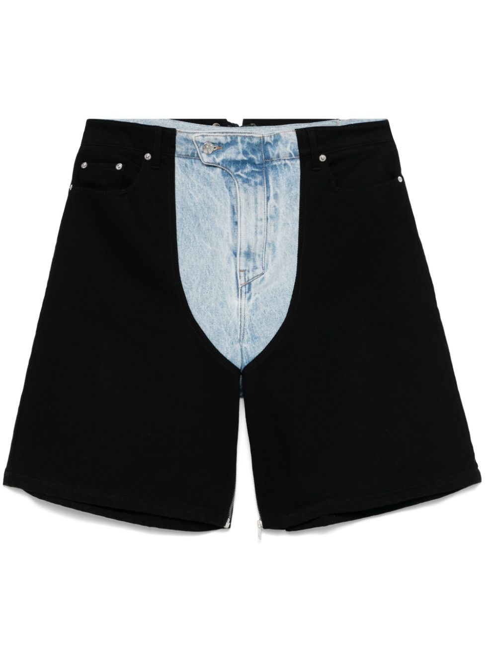 Bi-color laced denim shorts - Black