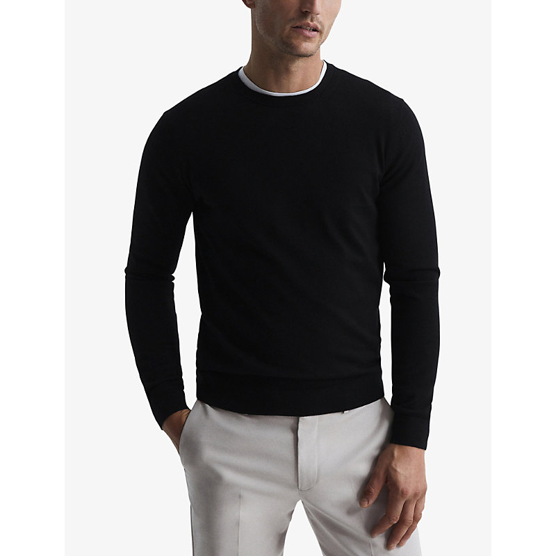 Mens Black Wessex Crewneck Merino-wool Jumper
