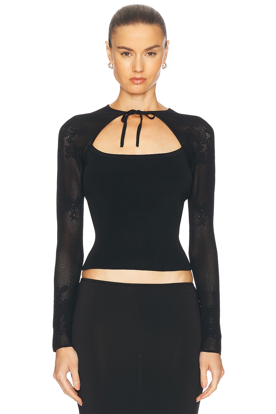 Fleur du mal Lace Pointelle Knit Decolette Top in Black - Black.  XS also in L