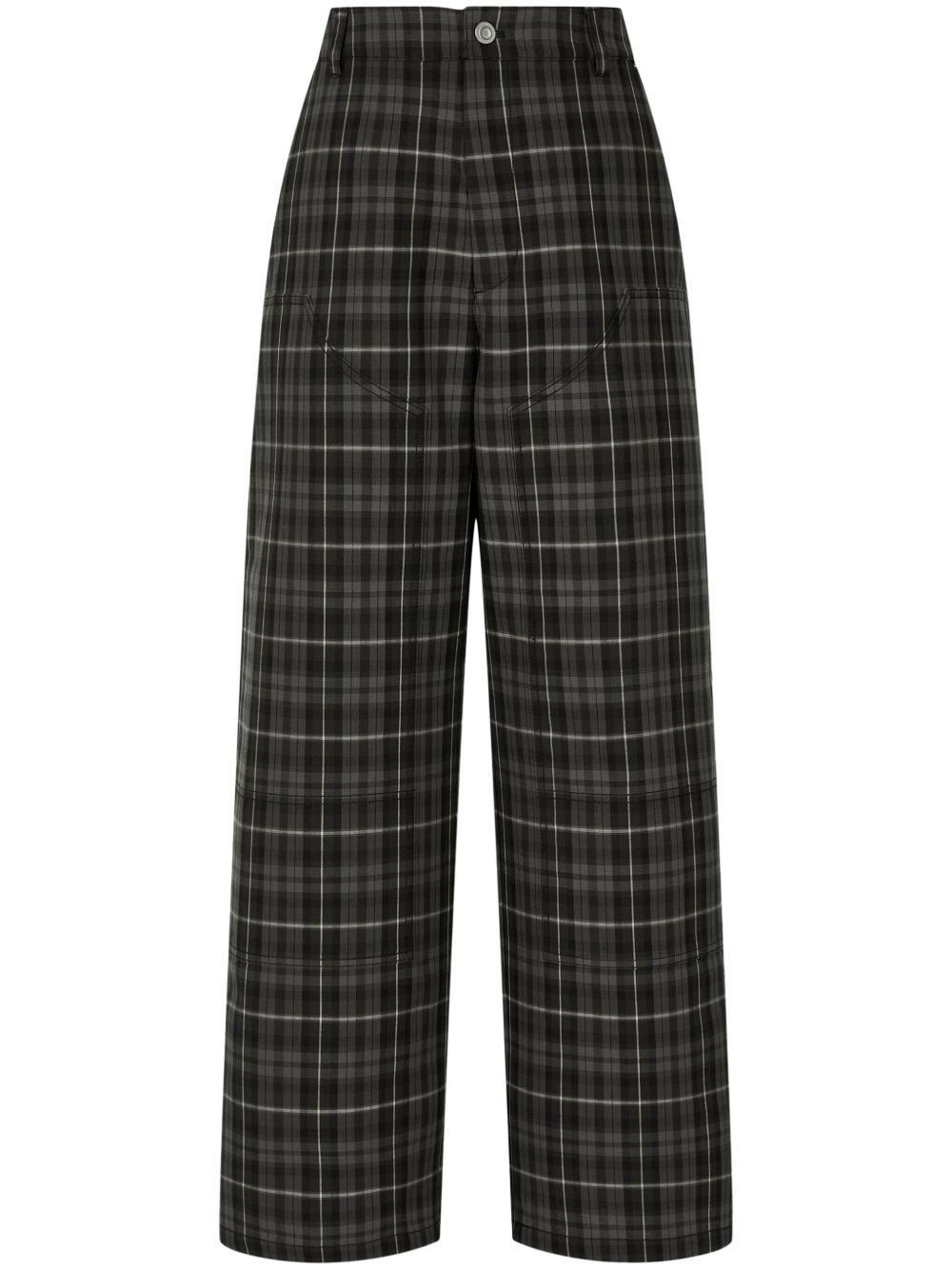 Tartan-check wide-leg trousers - Black