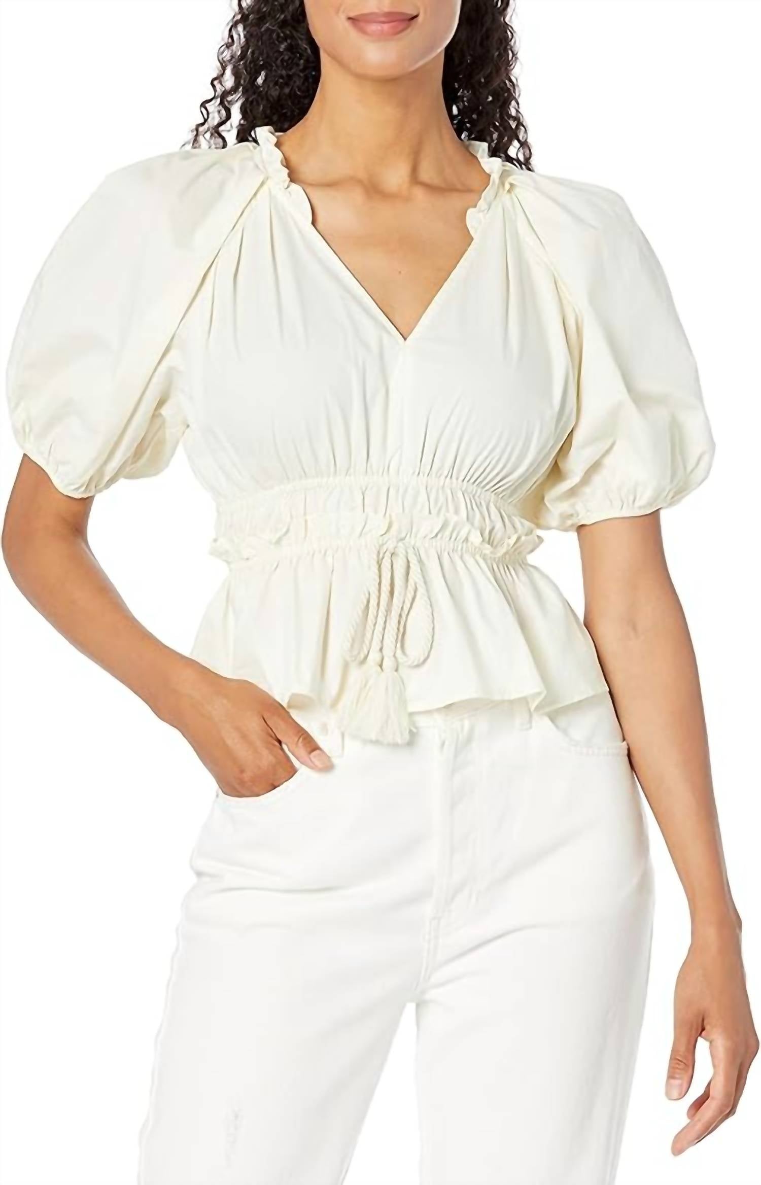 Jones Ruffled Pleated Top In Cream