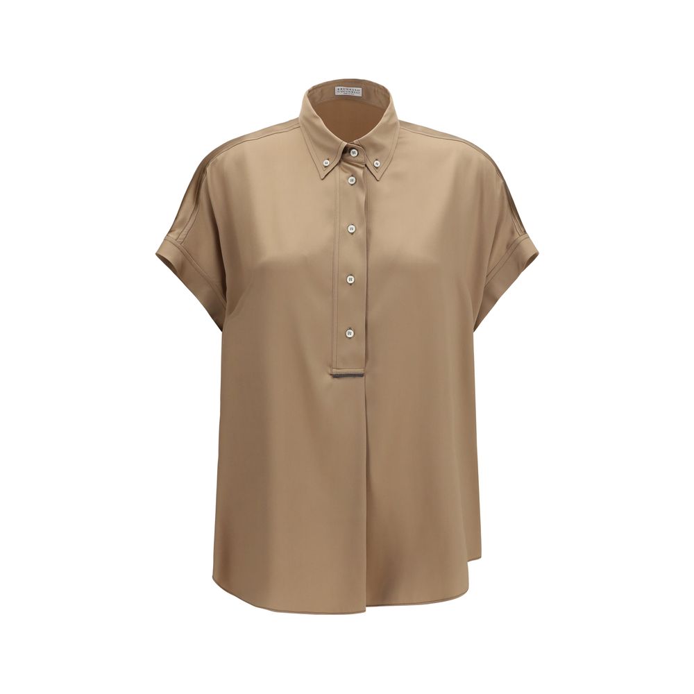 Silk Short-Sleeved Shirt — Beige