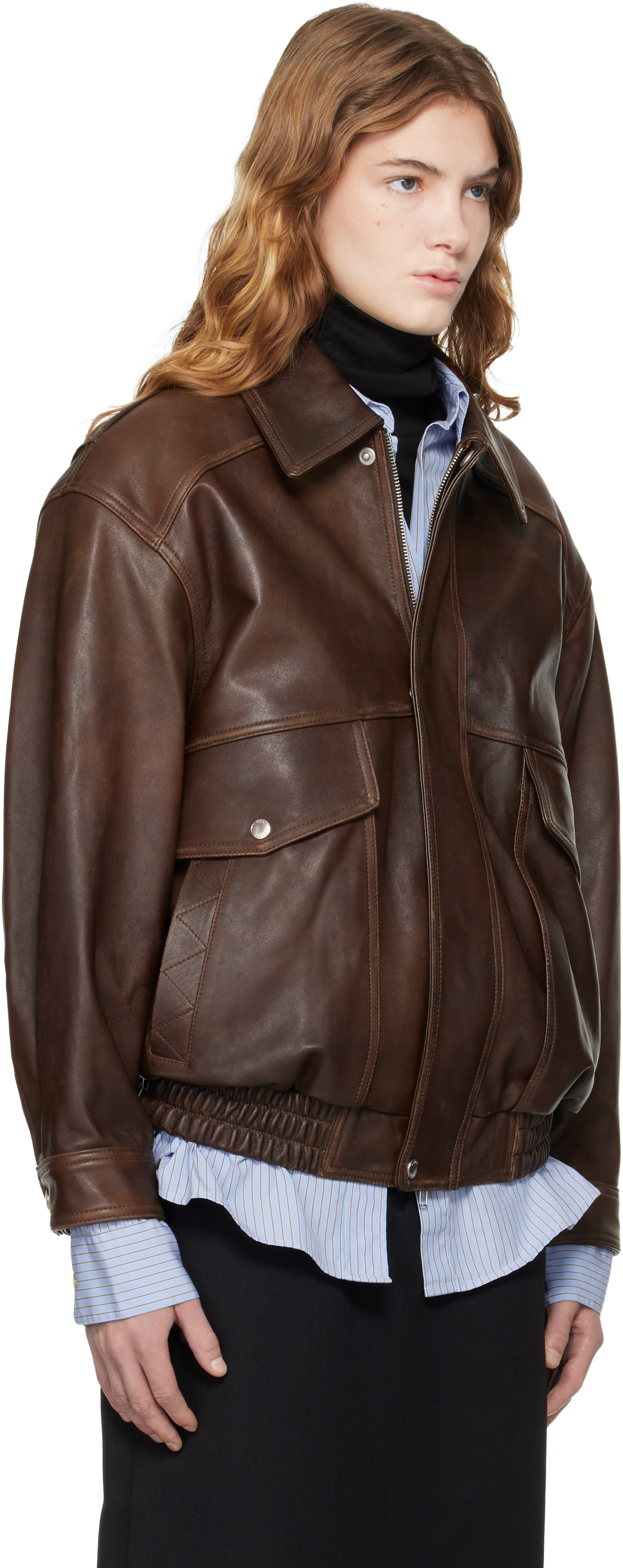Brown Oversized Vintage Leather Jacket