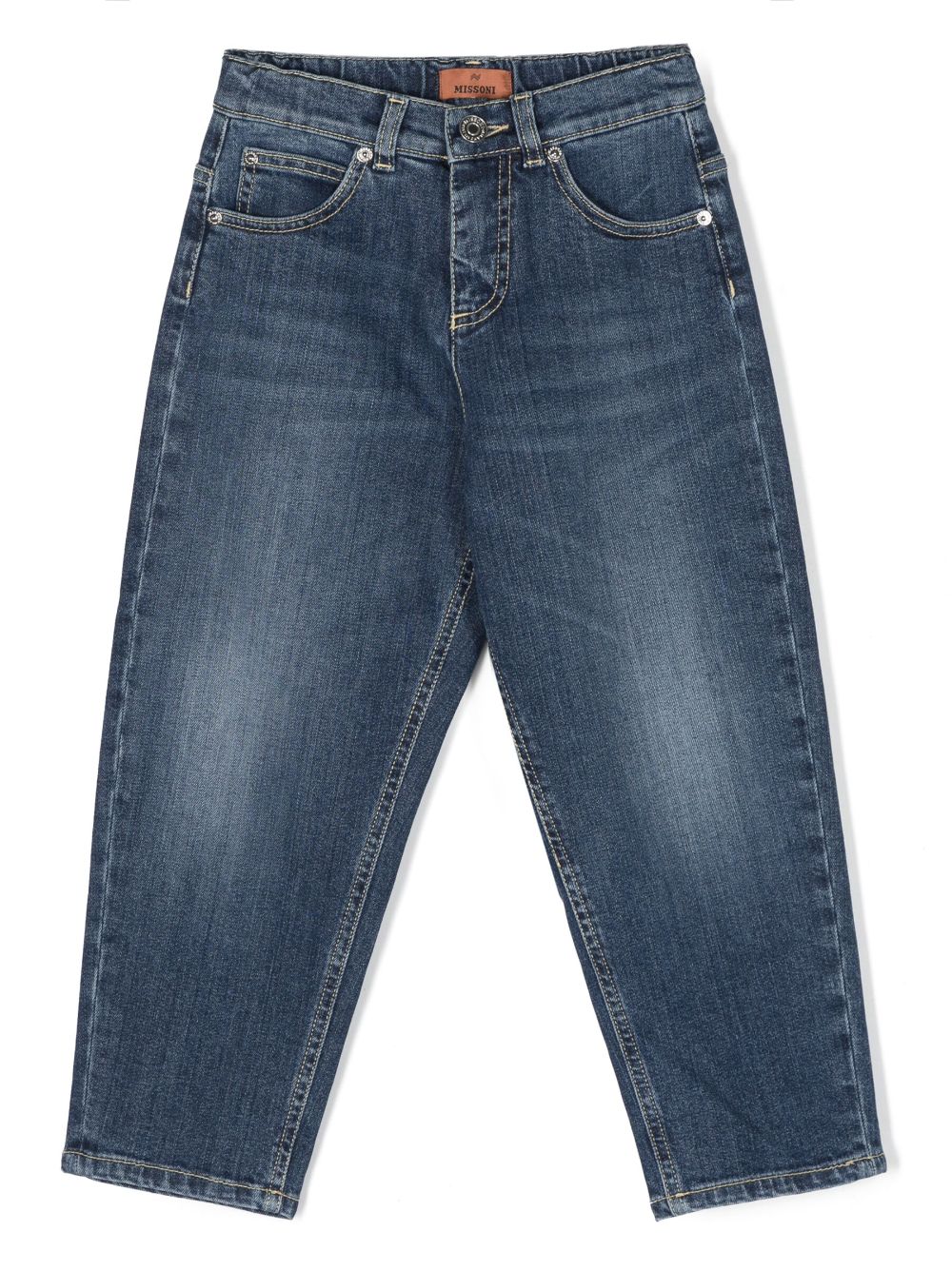 Logo-embroidered cotton jeans - Blue