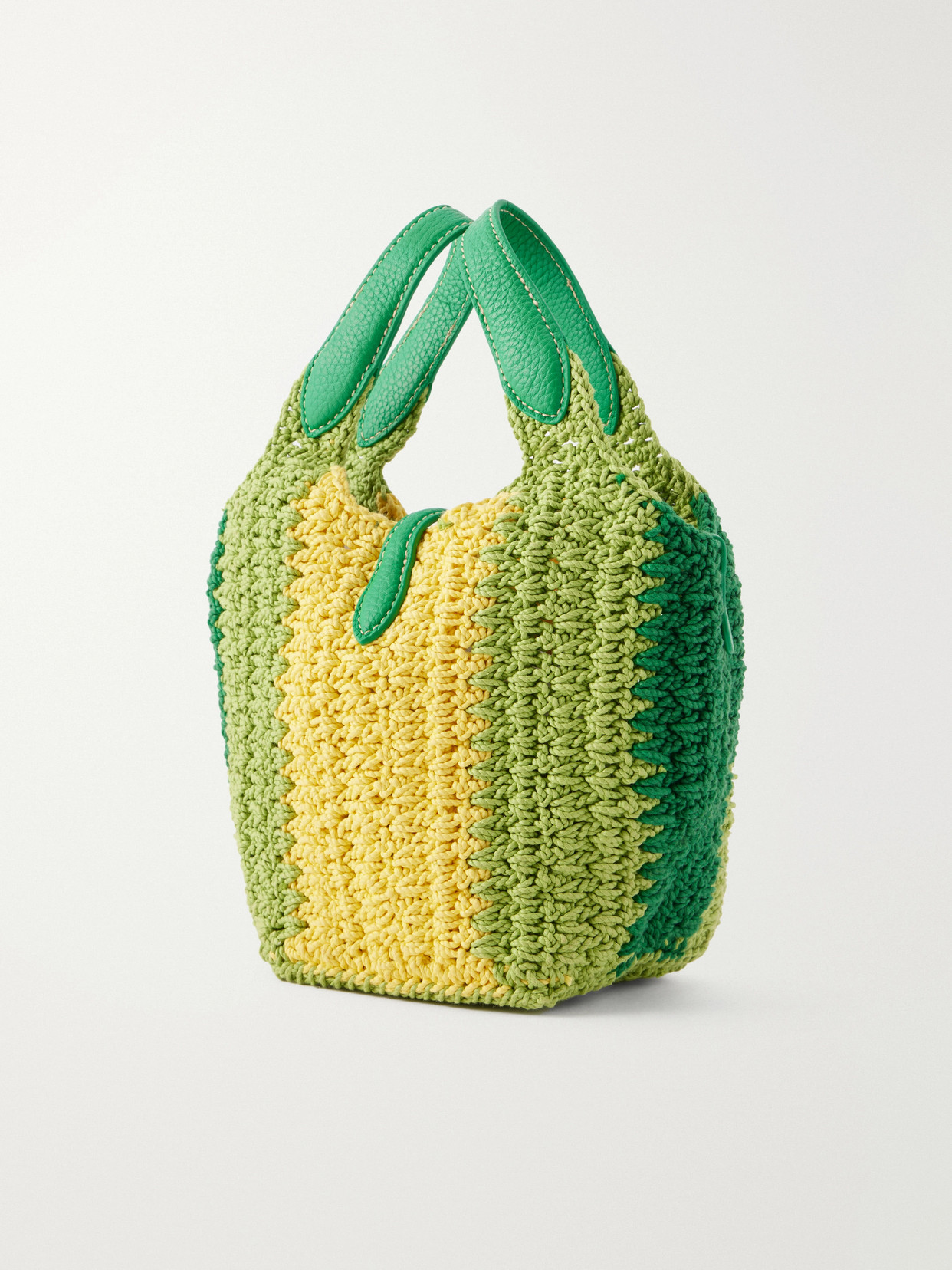 Polo Play Small Leather-trimmed Crocheted Bucket Bag - Green
